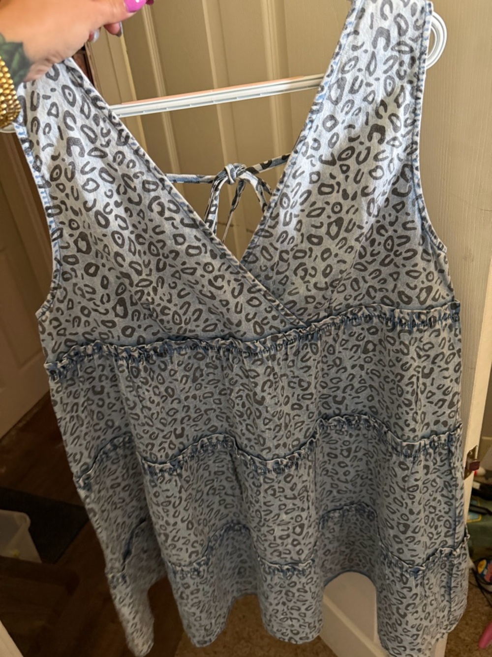 Sleeveless Blue Leopard Print Tiered Sundress